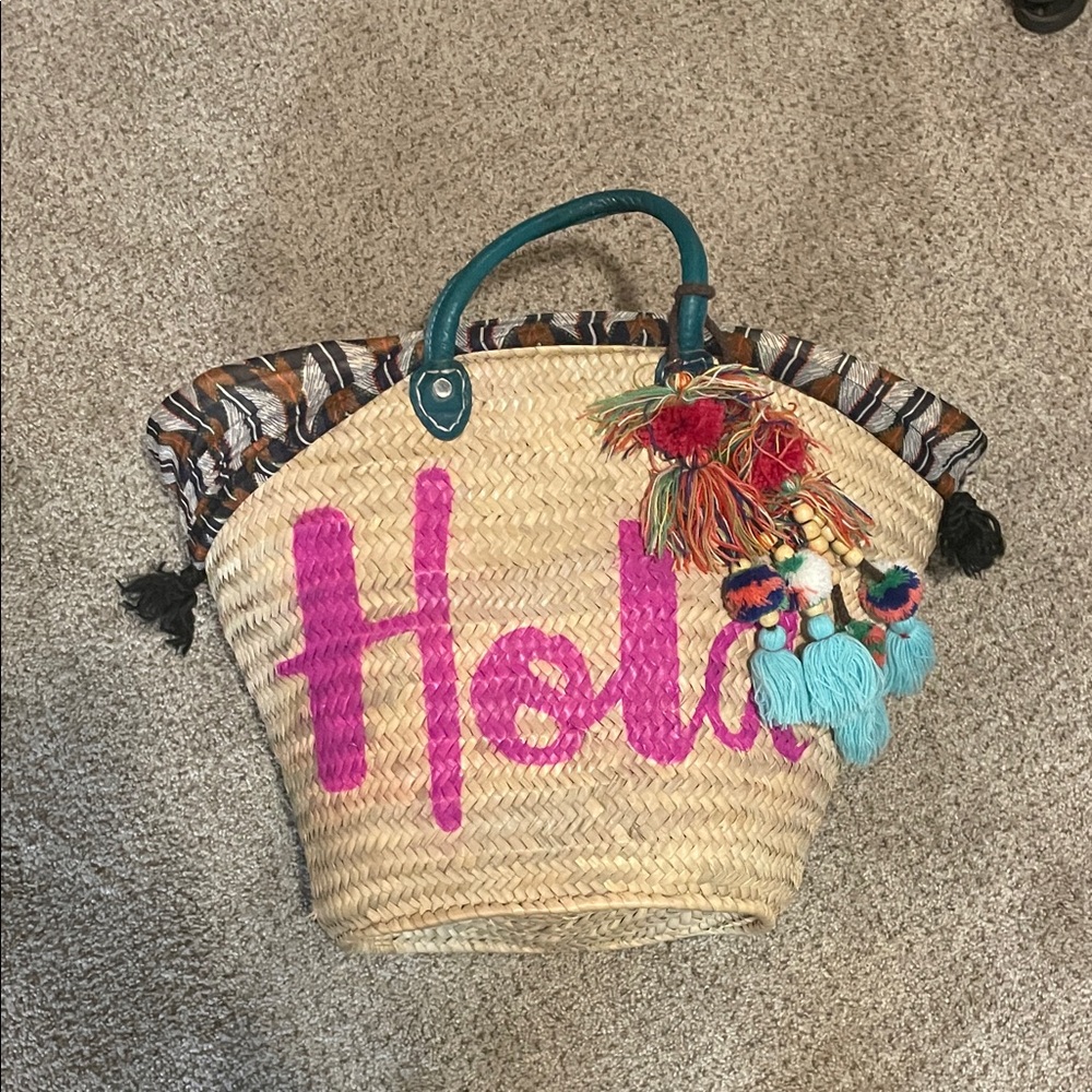 Pink and Tan Woven Tote Bag